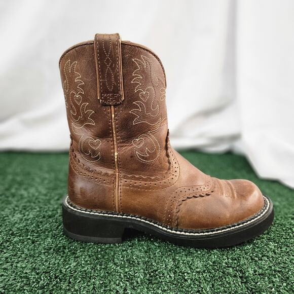 Ariat Fatbaby Western Boots Heart Stitch Brown Leather Round Toe US 6.5B - Picture 2 of 12